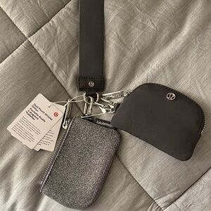 Lululemon Silver Glitter and Black Dual Pouch Wristlet